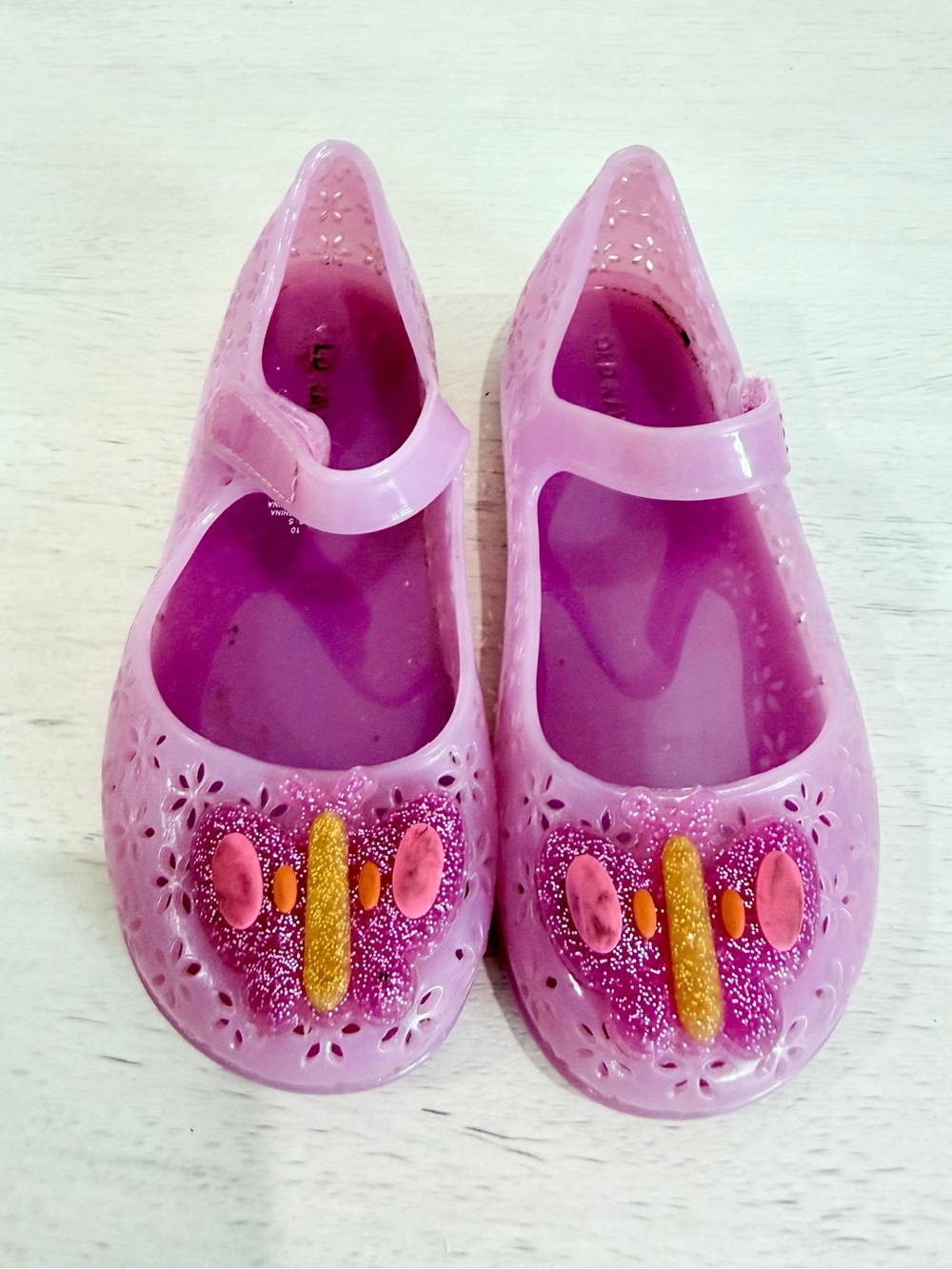 Old Navy Pink Glitter Butterfly Jelly Mary Jane Sandals